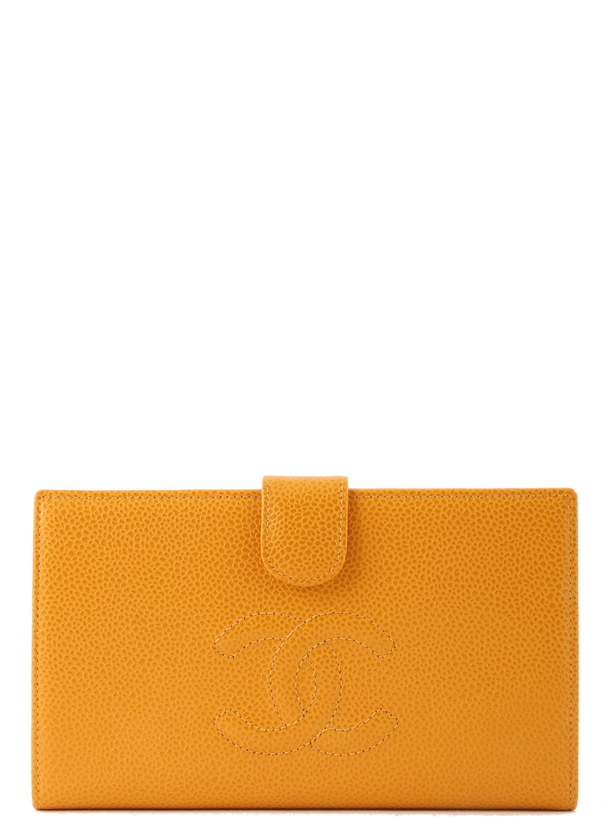 2000年頃製 キャビアスキンCCマークステッチロングウォレット マスタード