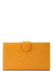 2000年頃製 キャビアスキンCCマークステッチロングウォレット マスタード