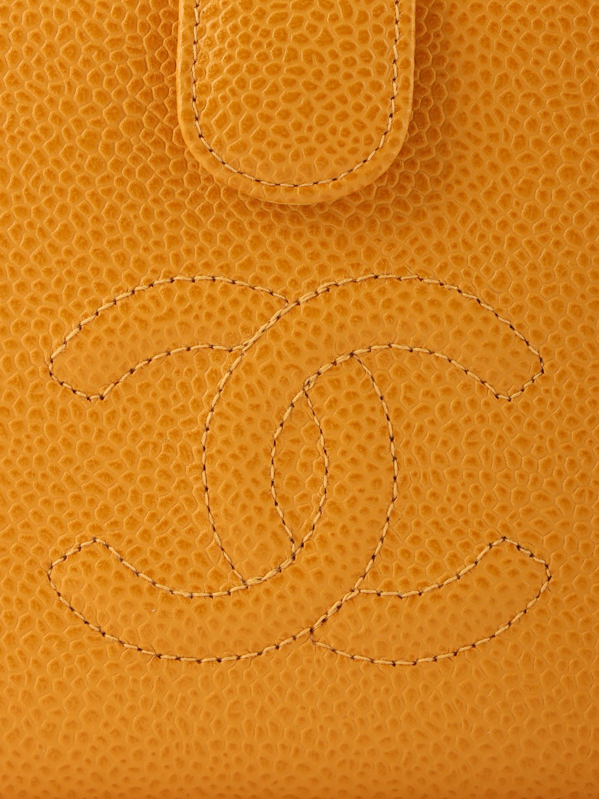 2000年頃製 キャビアスキンCCマークステッチロングウォレット マスタード