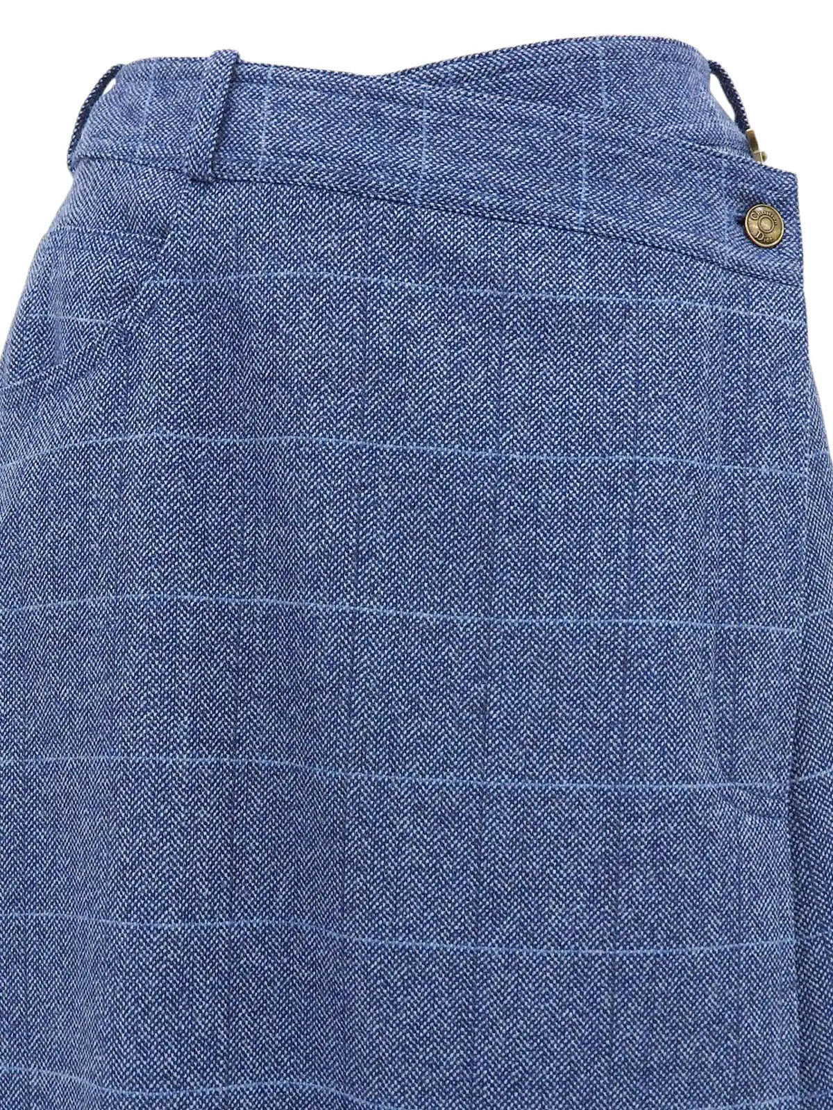 Wool Check Pattern Logo Brooch Wrap Skirt in Blue