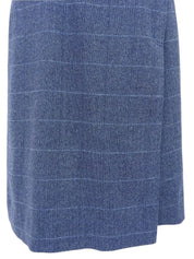 Wool Check Pattern Logo Brooch Wrap Skirt in Blue