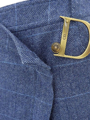 ウールチェックパターンロゴブローチラップスカート ブルー