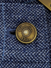 ウールチェックパターンロゴブローチラップスカート ブルー