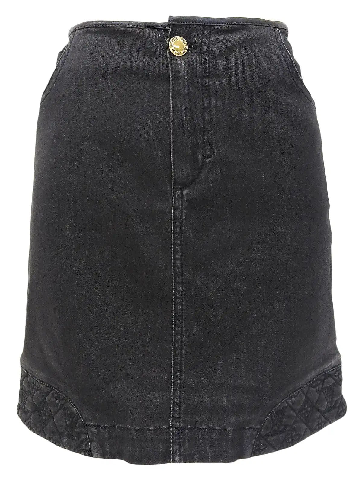 Monogram Stitch Denim Skirt in Black