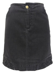 Monogram Stitch Denim Skirt in Black