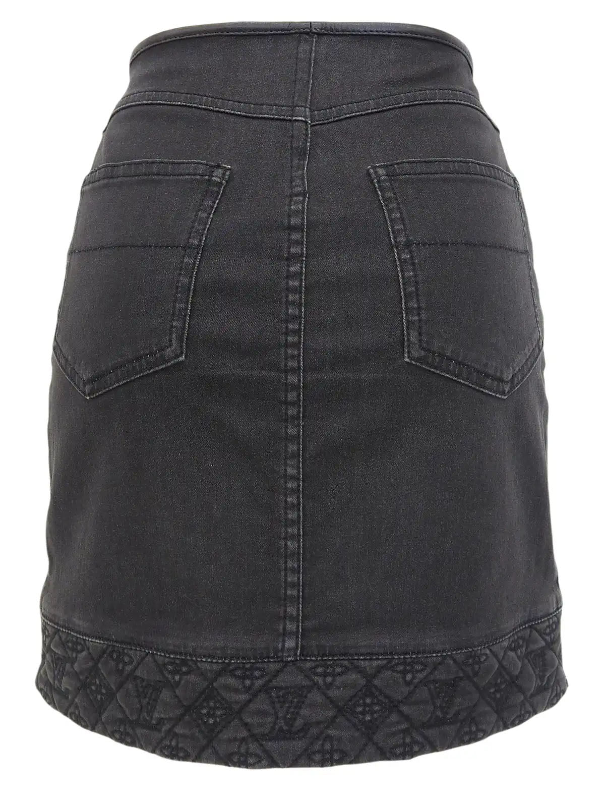 Monogram Stitch Denim Skirt in Black