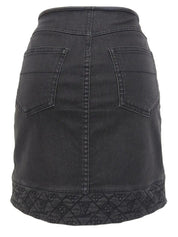 Monogram Stitch Denim Skirt in Black