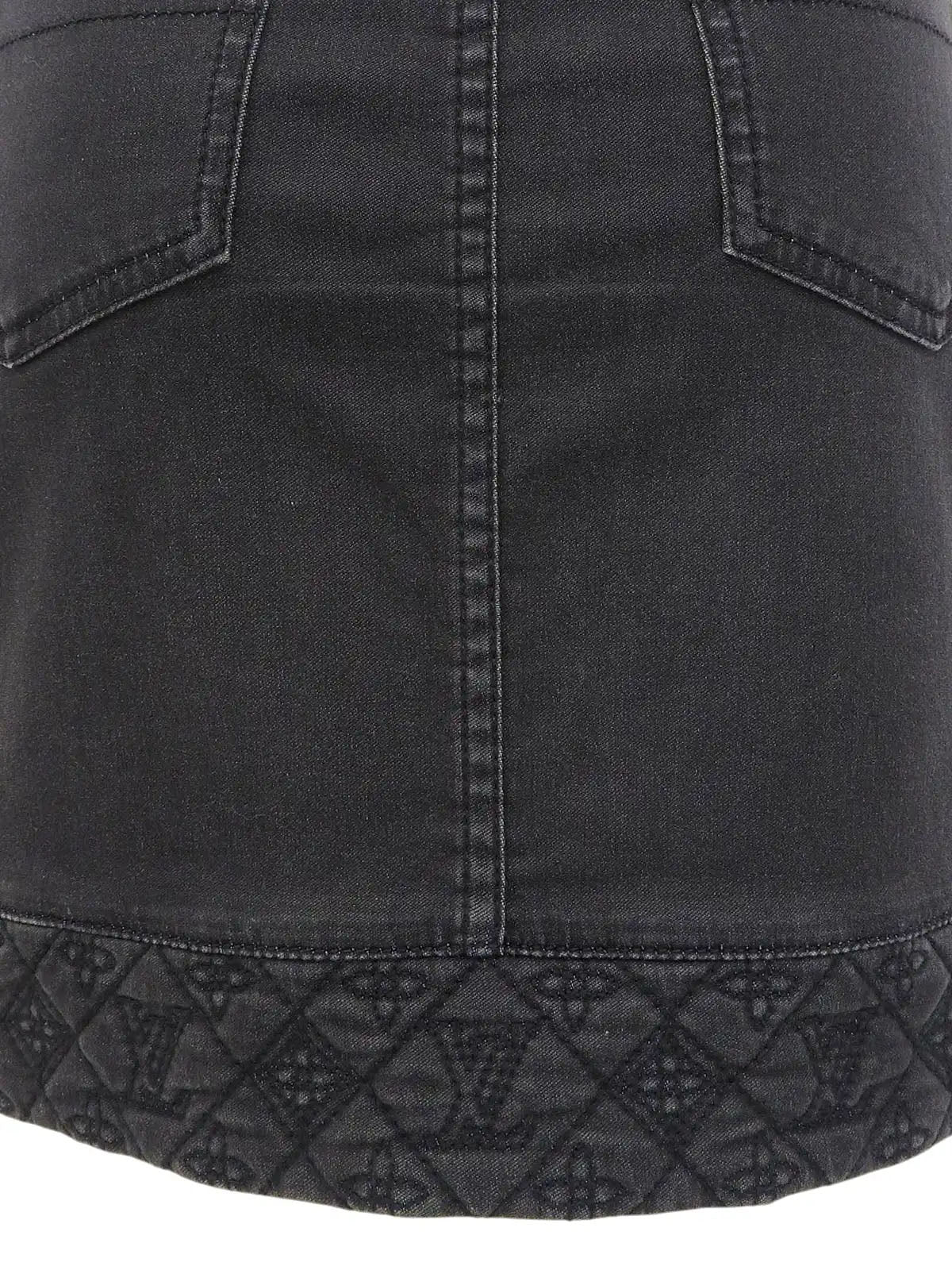 Monogram Stitch Denim Skirt in Black