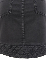 Monogram Stitch Denim Skirt in Black