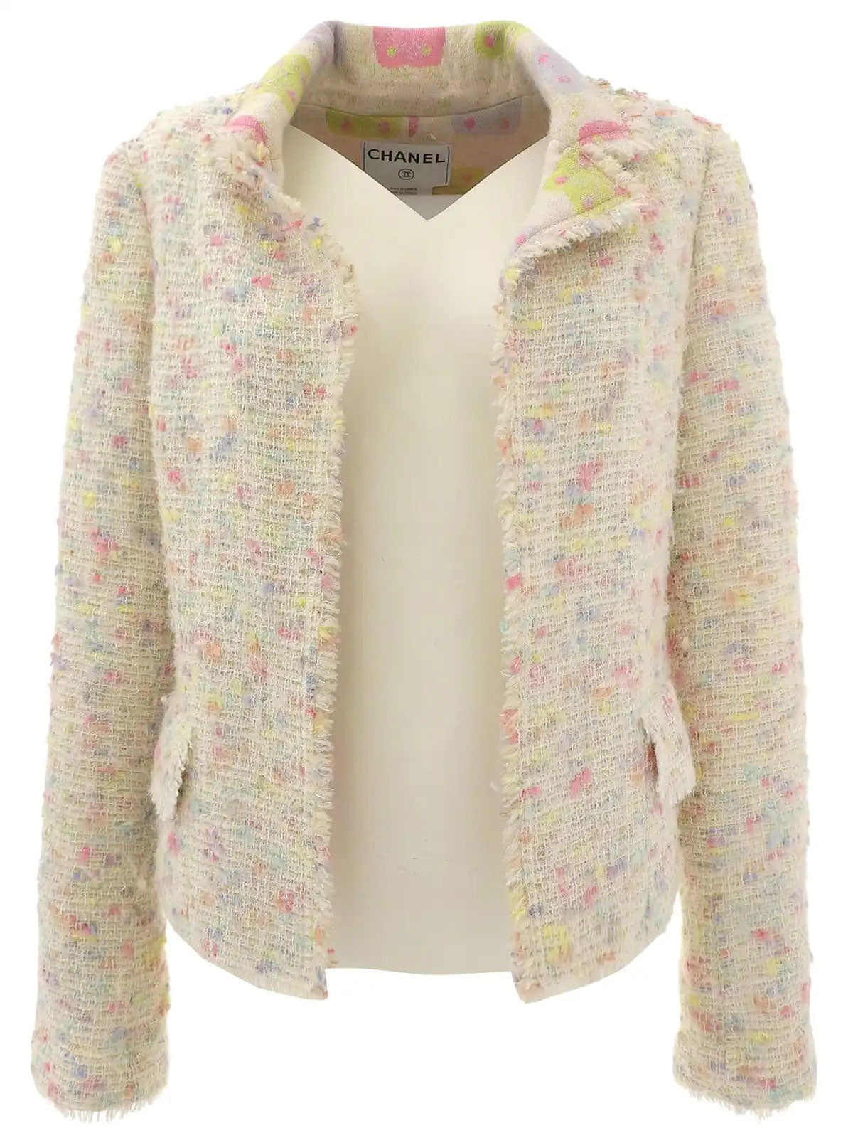 2004 Tweed CC Mark Button Jacket, Ivory/Multi