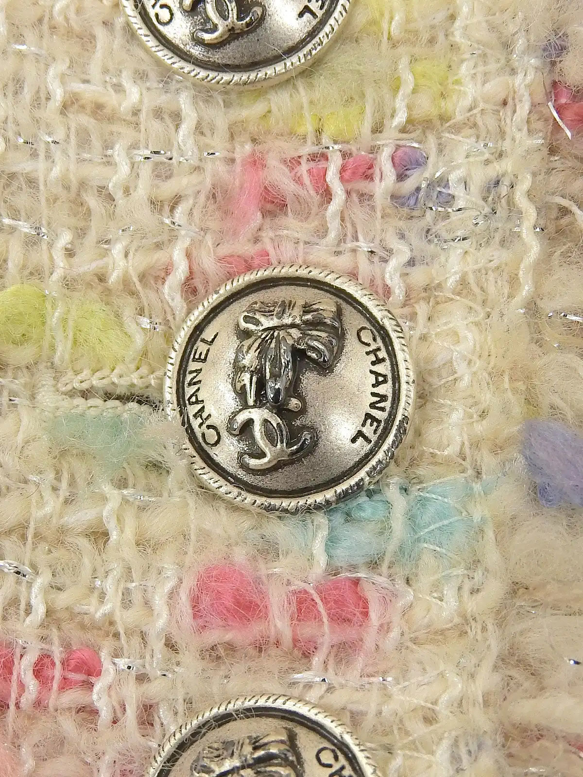 2004 Tweed CC Mark Button Jacket, Ivory/Multi