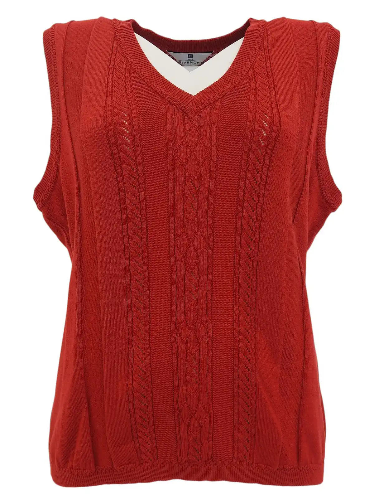 ロゴ刺繍ニットベスト レッド