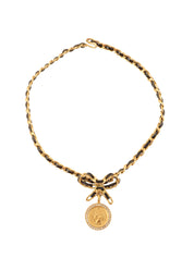 1996 Rhinestone Coin Ribbon Motif Choker in Gold/Black