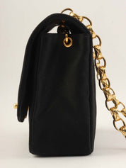 1990年頃製 サテンダイアナフラップビジューチェーンショルダーバッグ20cm ブラック