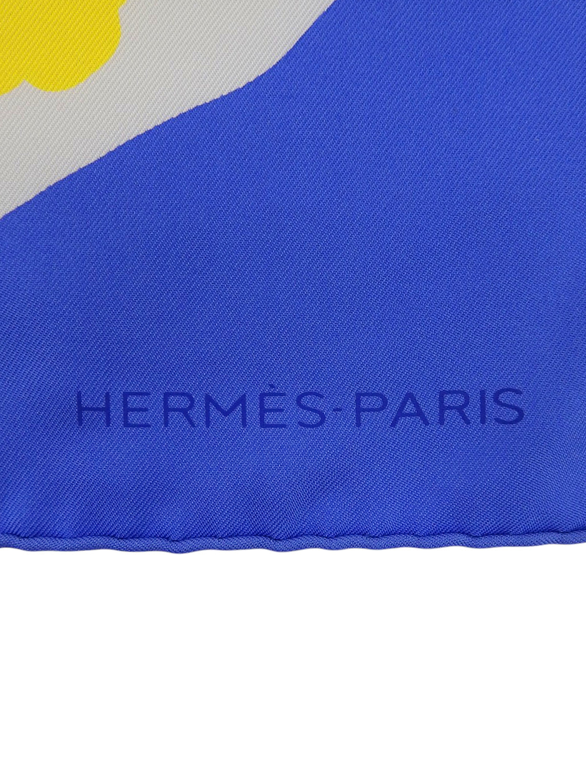 カレ90 Claude Viallatパターンスカーフ ブルー/イエロー