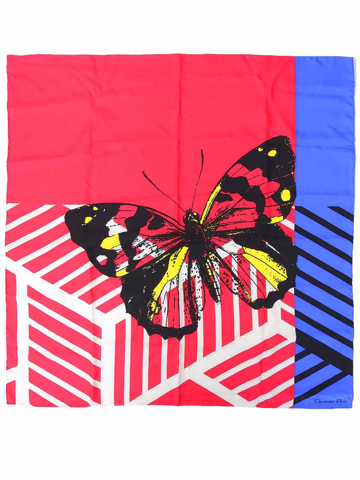 蝴蝶图案丝巾 粉色/蓝色