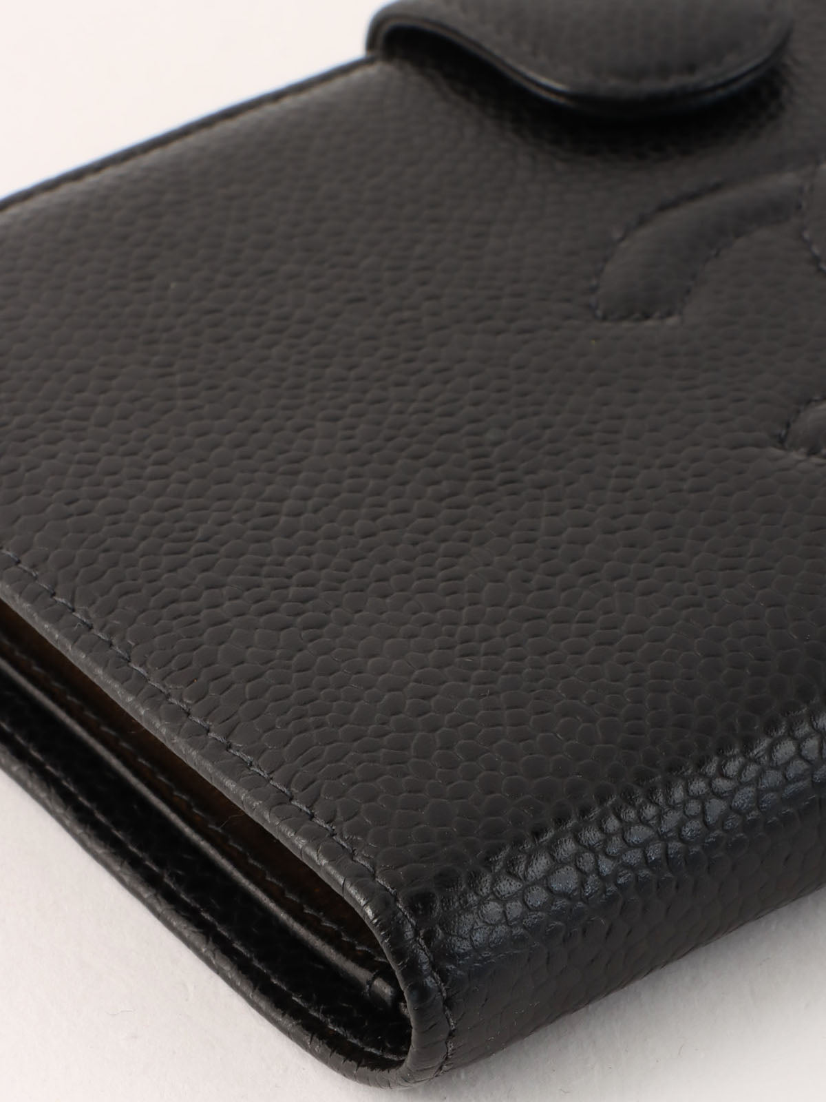 2000年頃製　キャビアスキンCCマークステッチロングウォレット　ブラック