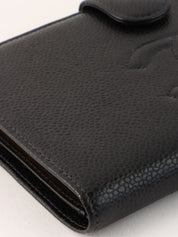 2000年頃製　キャビアスキンCCマークステッチロングウォレット　ブラック