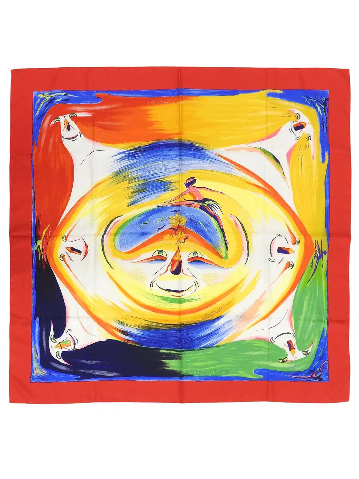 カレ90　Smiles In Third Millenaryパターンスカーフ　レッド／マルチ