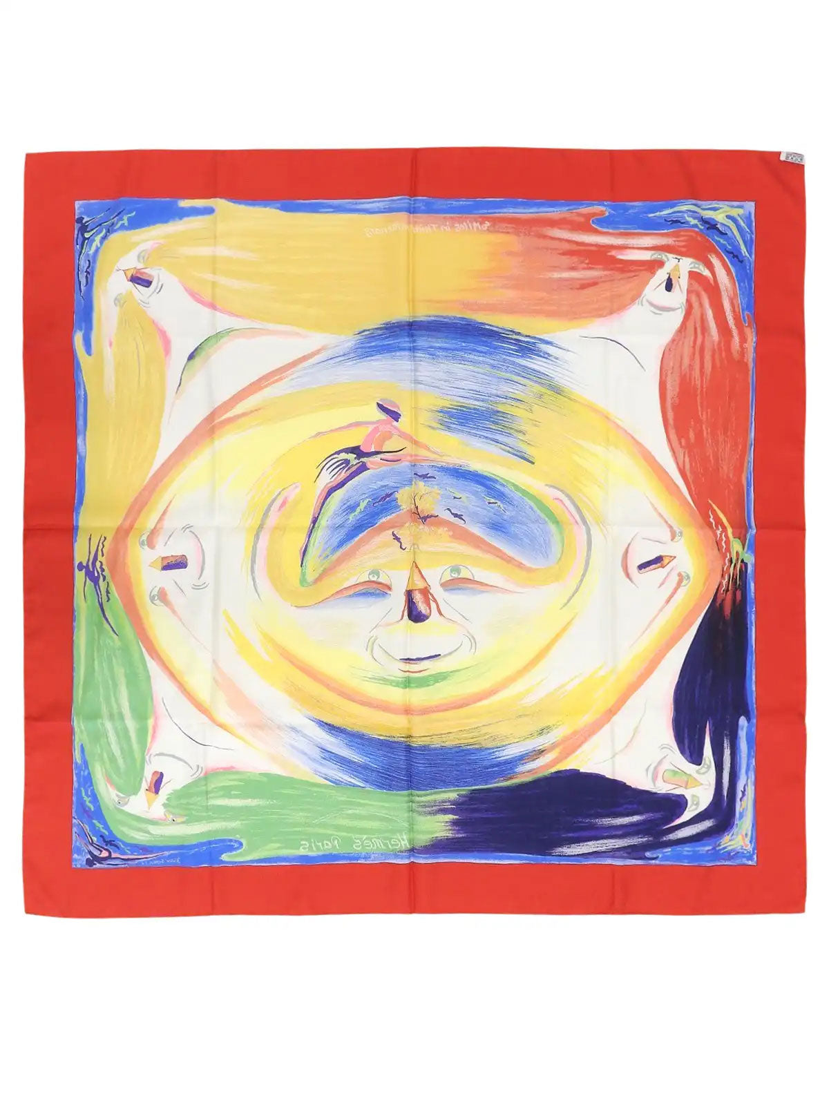 Carré 90 Smiles in Third Millenary Pattern Scarf, Red/Multi