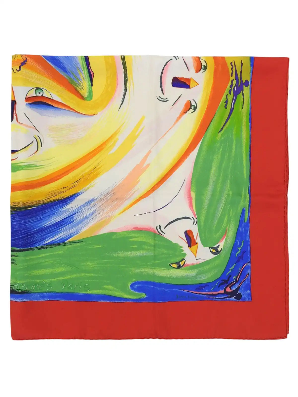 カレ90　Smiles In Third Millenaryパターンスカーフ　レッド／マルチ