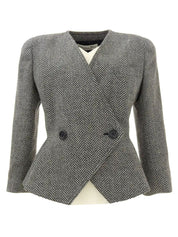 Herringbone pattern collarless jacket in gray
