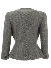 Herringbone pattern collarless jacket in gray