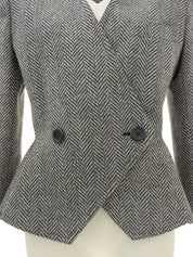 Herringbone pattern collarless jacket in gray