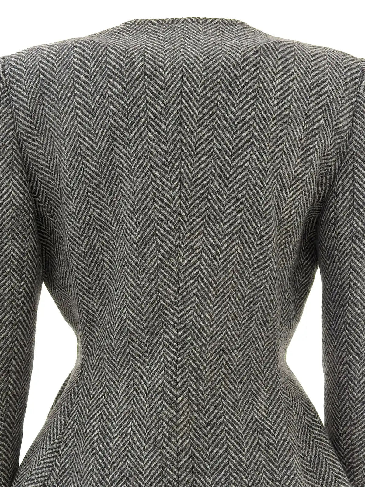 Herringbone pattern collarless jacket in gray