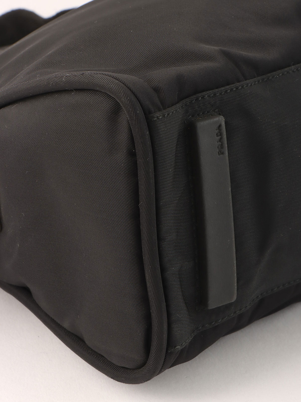 Nylon logo plate handbag in black