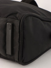 Nylon logo plate handbag in black