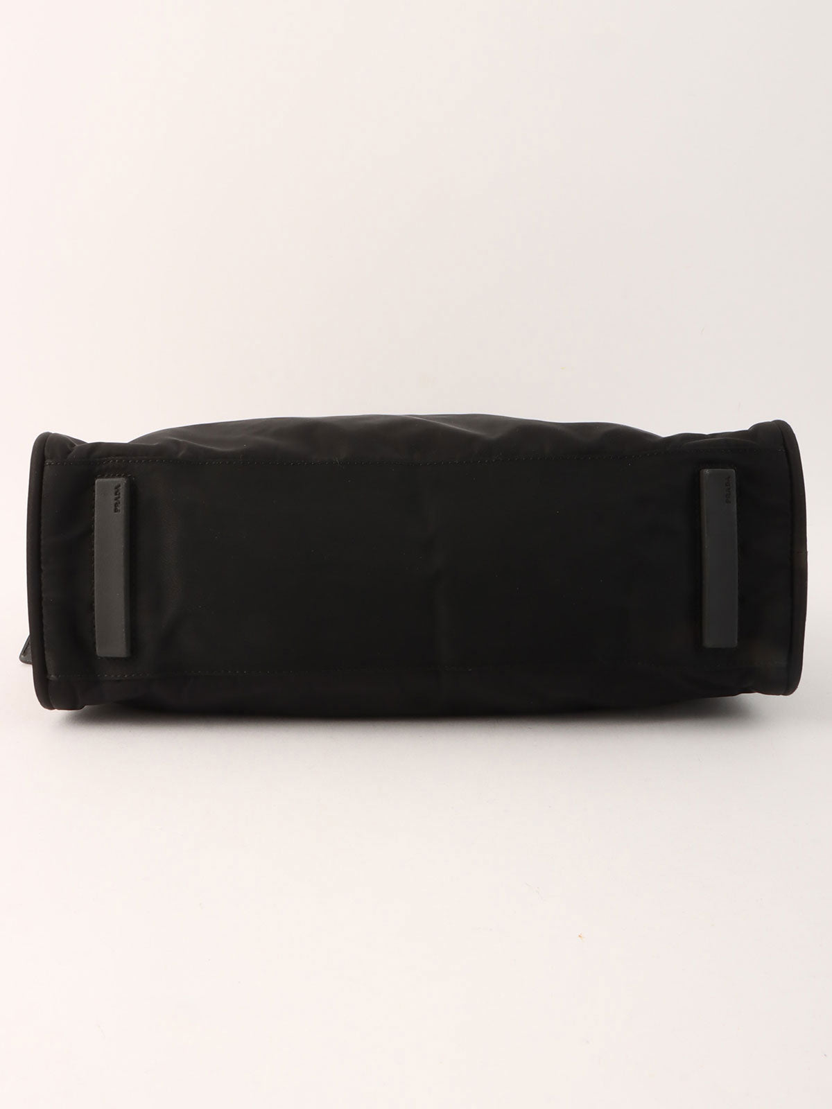 Nylon logo plate handbag in black