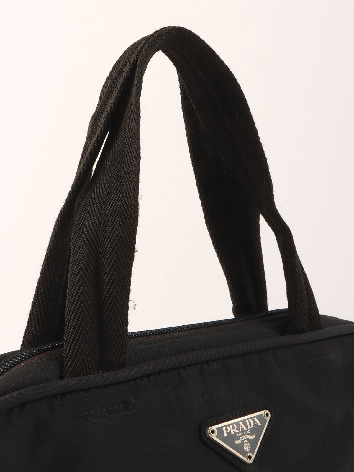 Nylon logo plate handbag in black