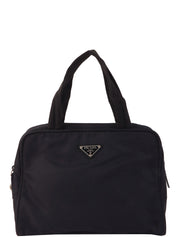 Nylon logo plate handbag in black