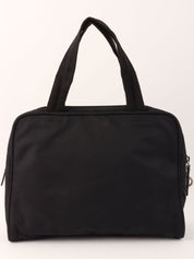 Nylon logo plate handbag in black