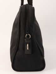 Nylon logo plate handbag in black