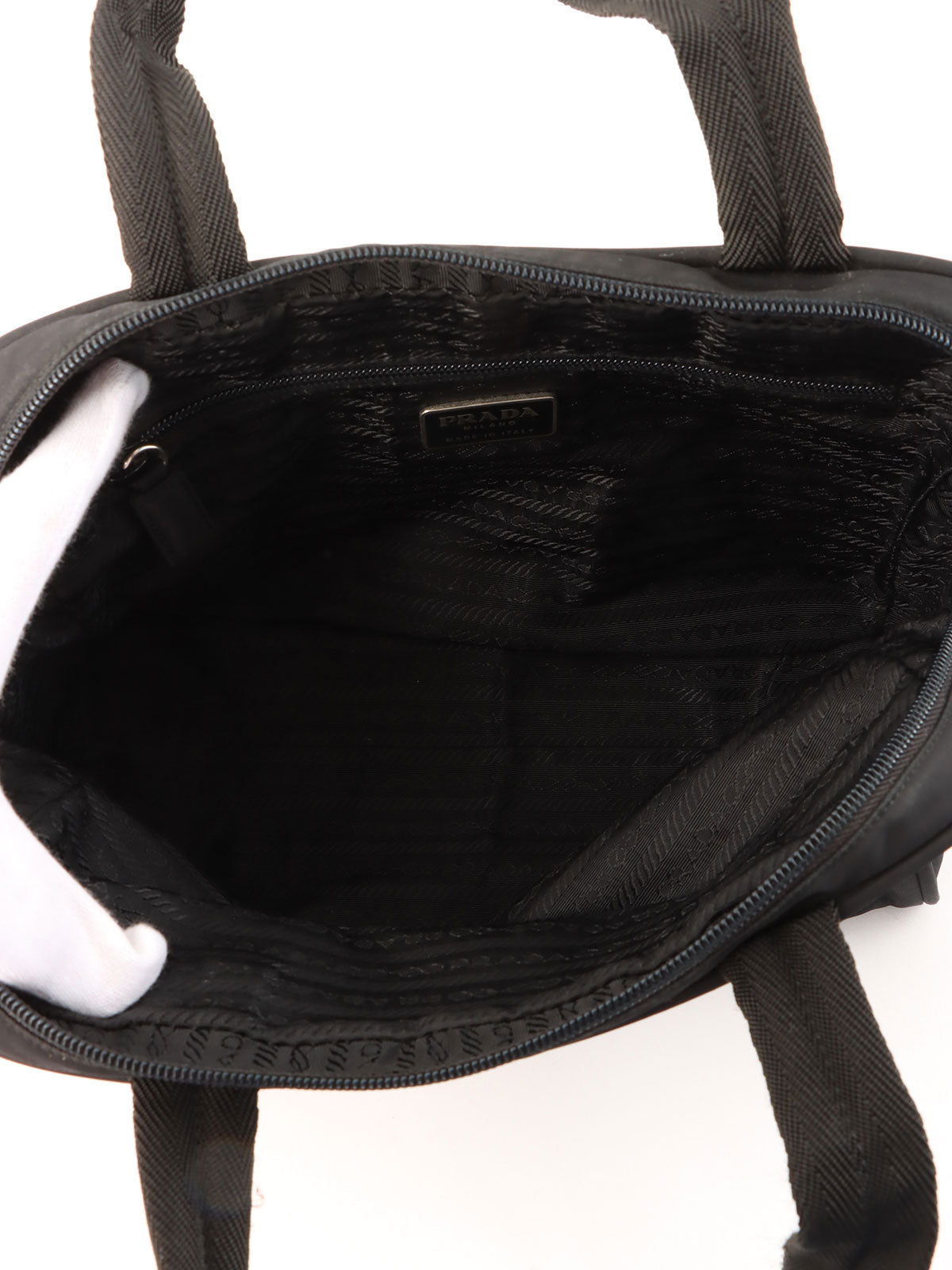 Nylon logo plate handbag in black