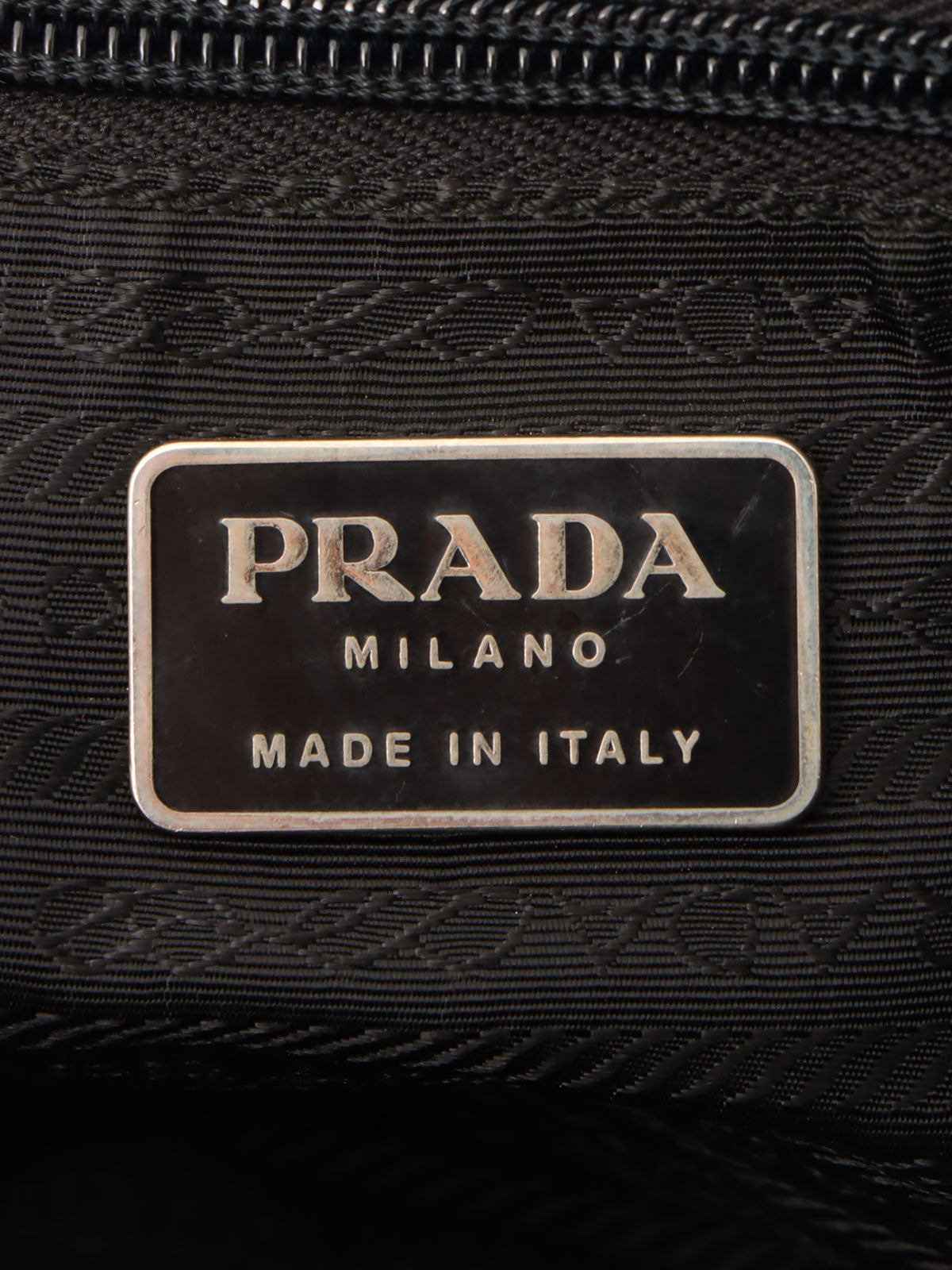 Nylon logo plate handbag in black