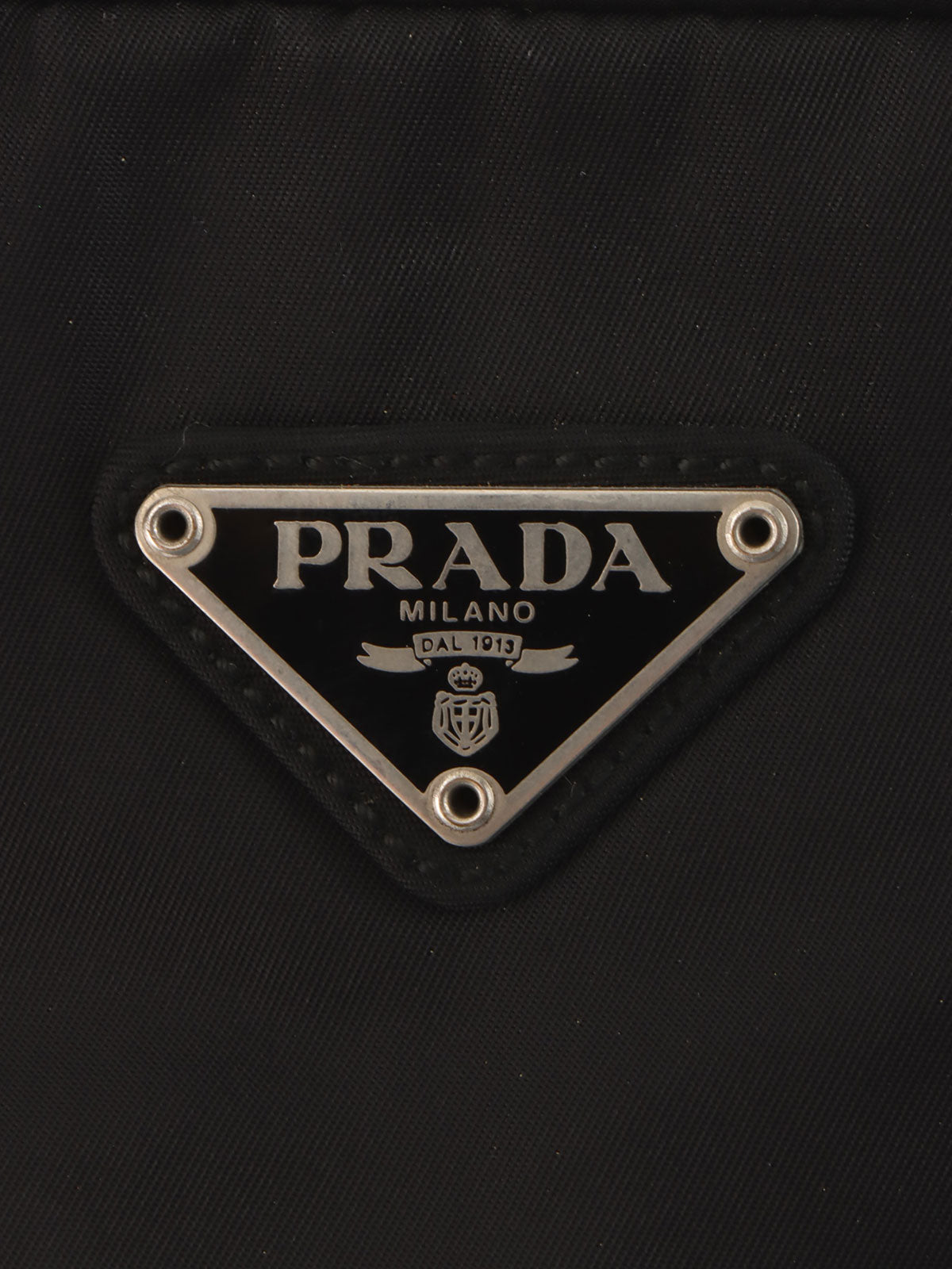 Nylon logo plate handbag in black