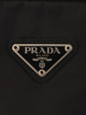 Nylon logo plate handbag in black