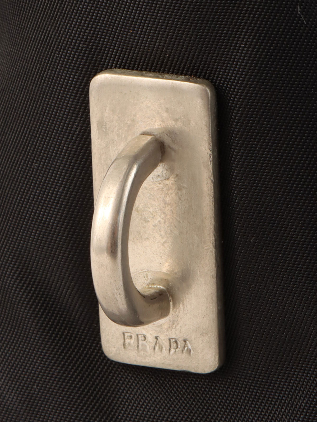 Nylon logo plate handbag in black