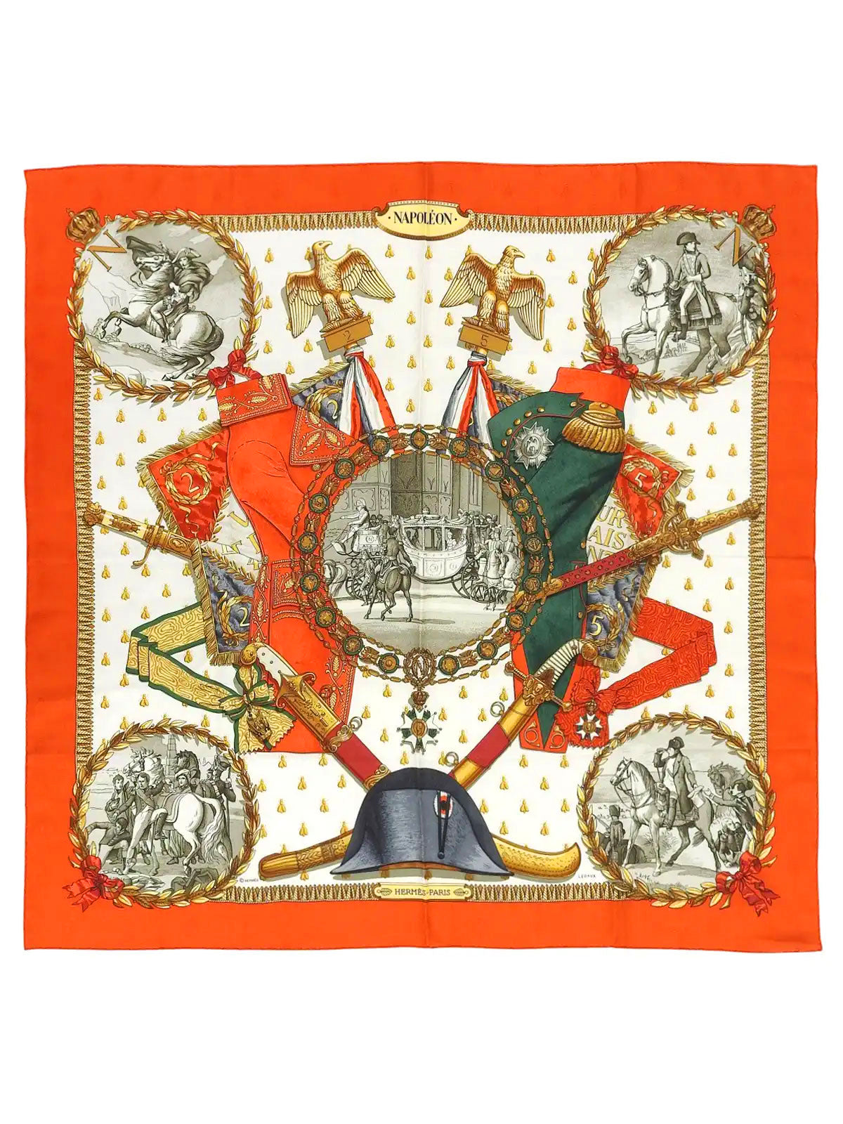 Carré 90 Napoleon Pattern Scarf Orange/Multi