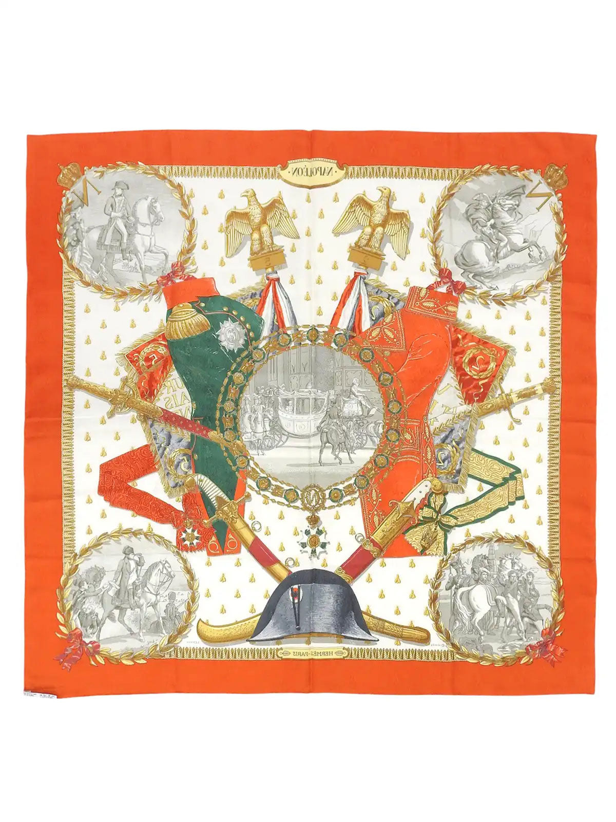 Carré 90 Napoleon Pattern Scarf Orange/Multi
