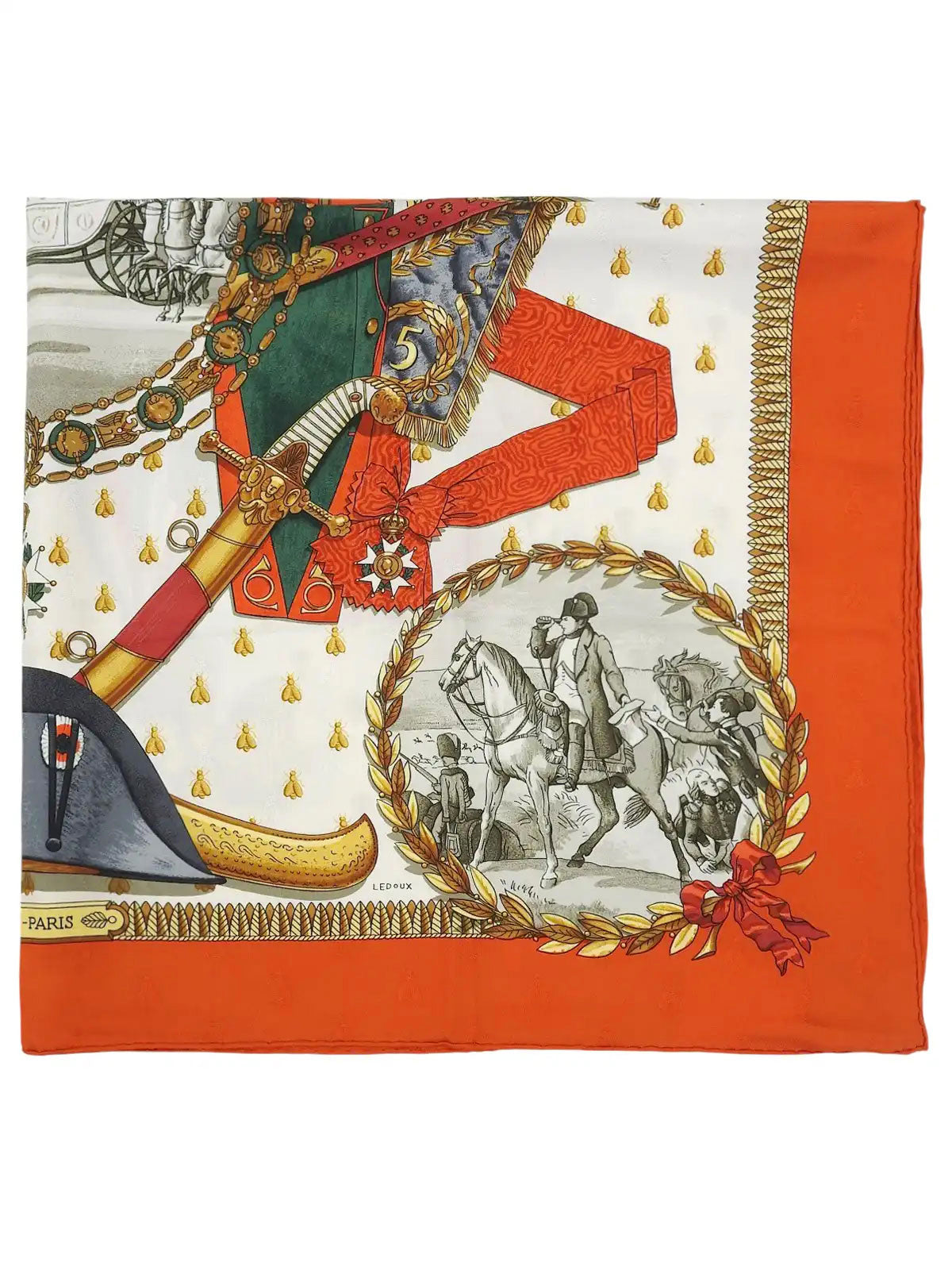 Carré 90 Napoleon Pattern Scarf Orange/Multi