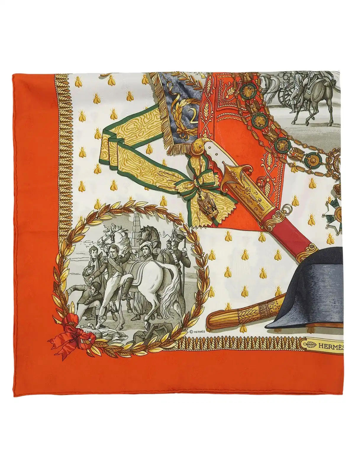 Carré 90 Napoleon Pattern Scarf Orange/Multi