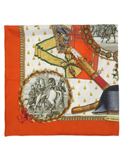 Carré 90 Napoleon Pattern Scarf Orange/Multi