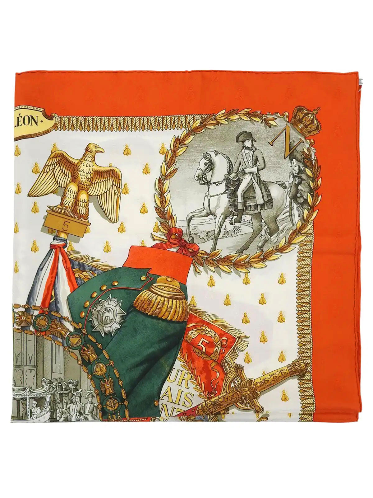 Carré 90 Napoleon Pattern Scarf Orange/Multi