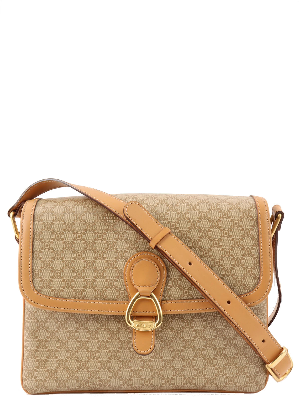 Macadam Pattern Logo Plate Shoulder Bag, Beige