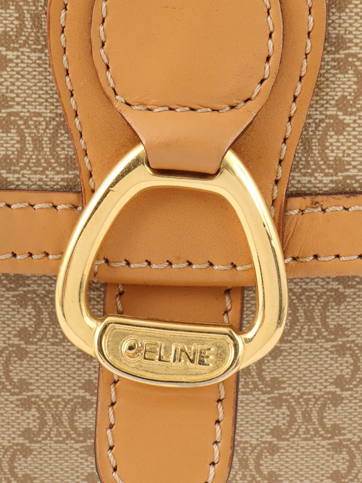 Macadam Pattern Logo Plate Shoulder Bag, Beige