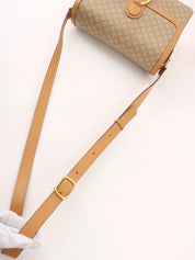 Macadam Pattern Logo Plate Shoulder Bag, Beige